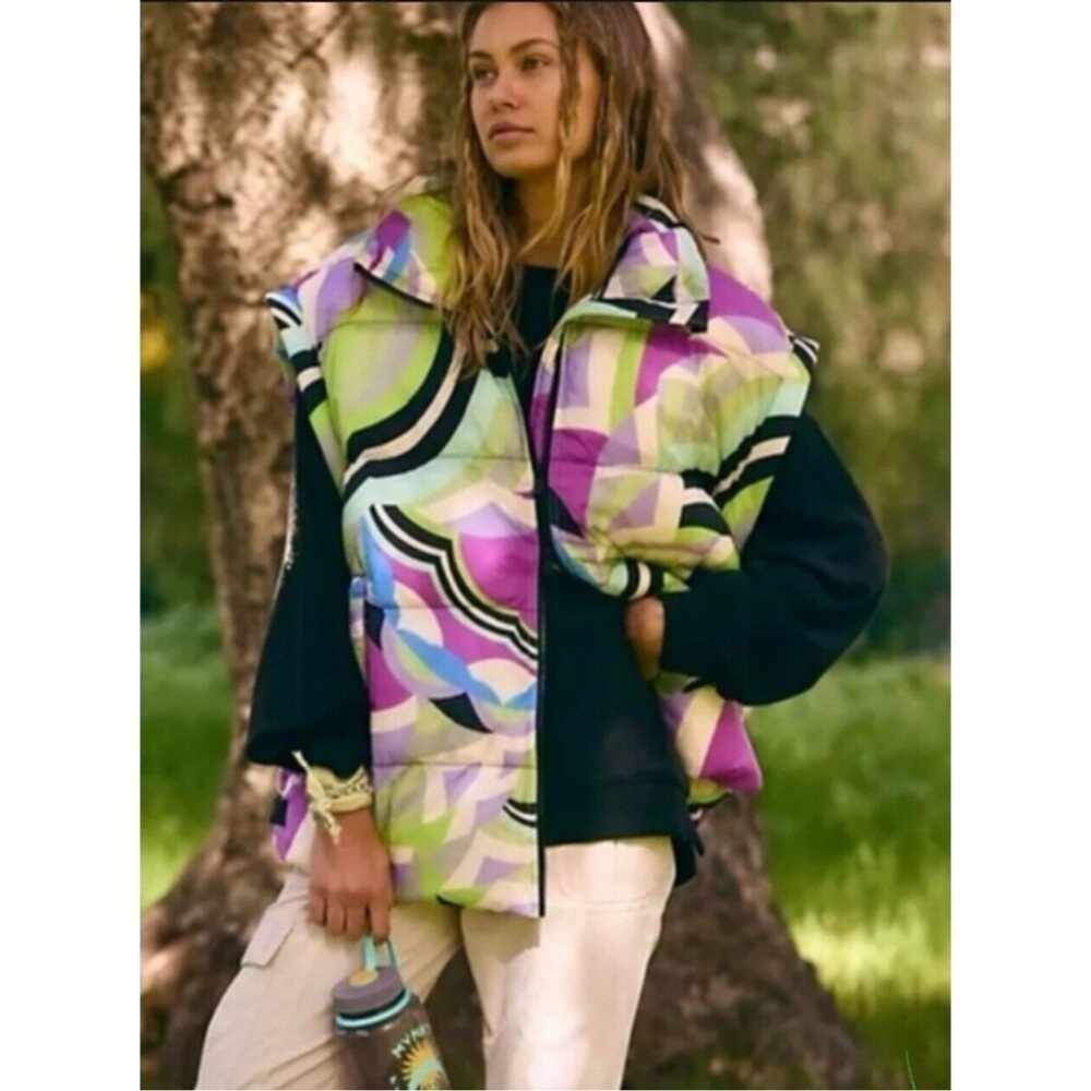 New Free People In A Bubble Printed Puffer Vest Geometric FP Movement Small